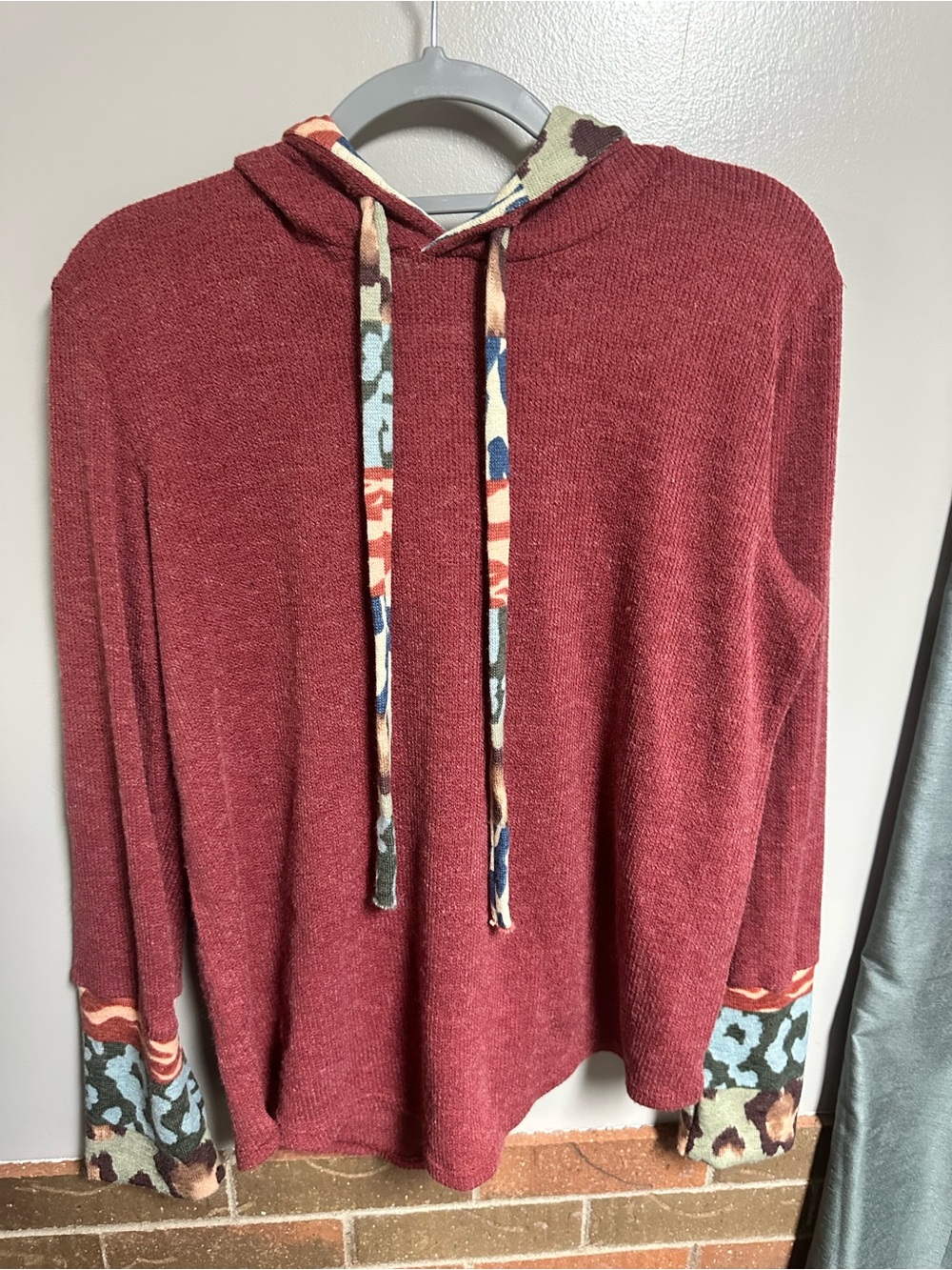 7th Ray Burgundy Hoodie with Multicolor Trim